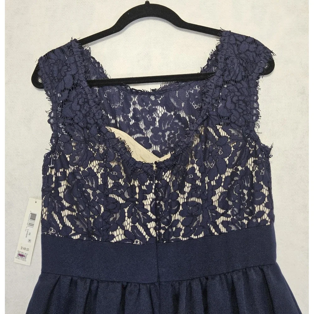 eliza j lace and faille dress Eliza J Lace Fit and Flare Dress Faille Cocktail Party 3/4 Sleeve v neck Size 8